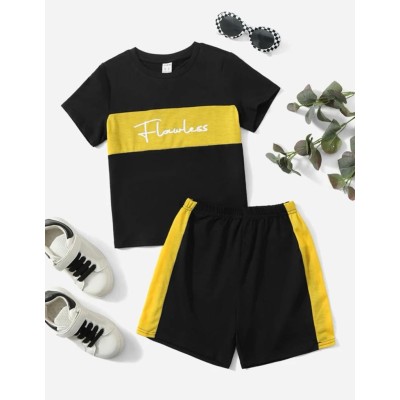 Toddler Boys Letter Graphic Colorblock Tee & Track Shorts 5Y(43IN)