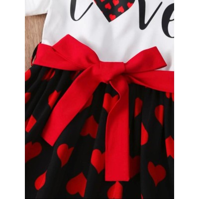 Toddler Girls Heart & Letter Graphic Belted Dress