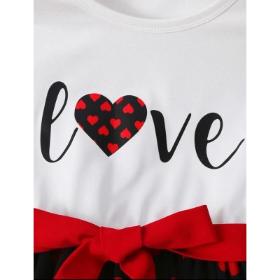 Toddler Girls Heart & Letter Graphic Belted Dress