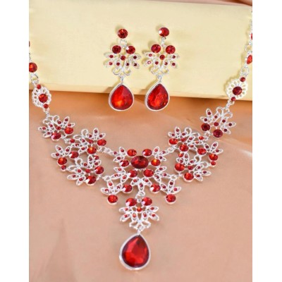 3pcs Rhinestone Decor Necklace & Earrings