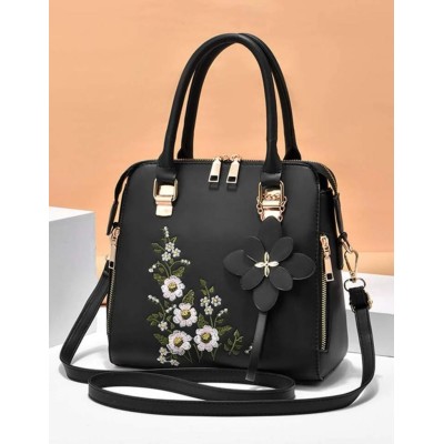 EMERY ROSE Flower Embroidery Tote Bag