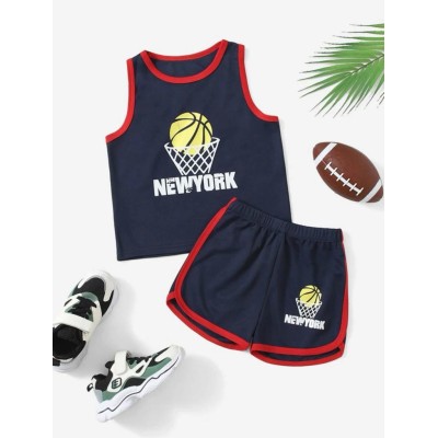 Toddler Boys Basketball & Letter Graphic Tank Top & Shorts