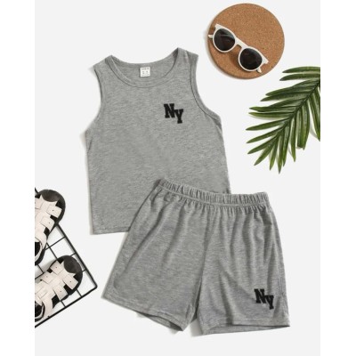 Boys Letter Graphic Tank Top & Track Shorts Set