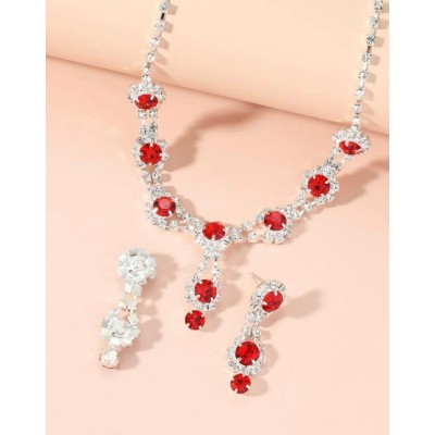 Rhinestone Decor Necklace & Drop Earrings